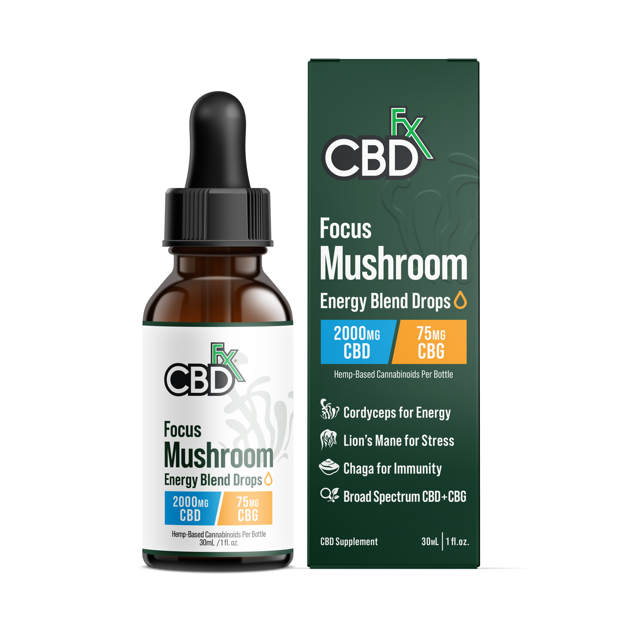 CBDfx Focus Mushroom + CBD Drops: CBG Energy Blend 2000mg