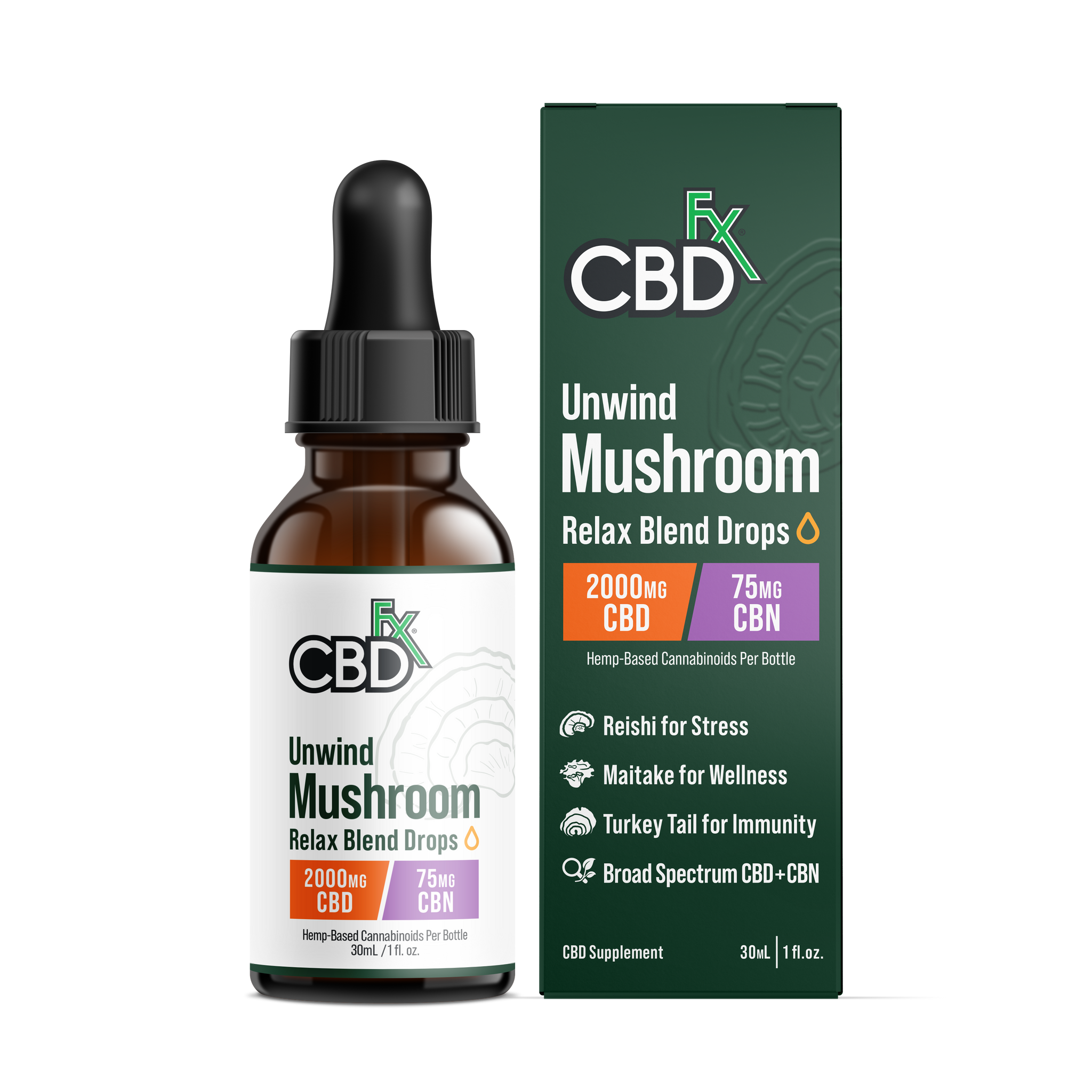 CBDfx Unwind Mushroom + CBD Drops: CBN Relax Blend 2000mg